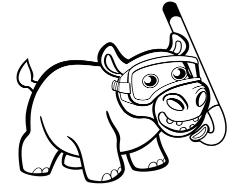 Cute Baby Hippo With Snorkel Coloring Page